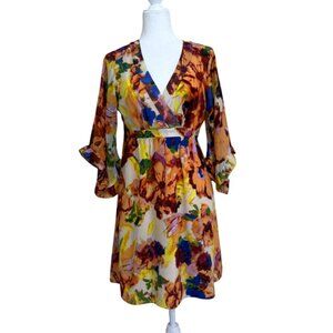 Anthropologie Maeve Silk Kimono Dress Floral V-Neck Open-Back Colorful Size 6